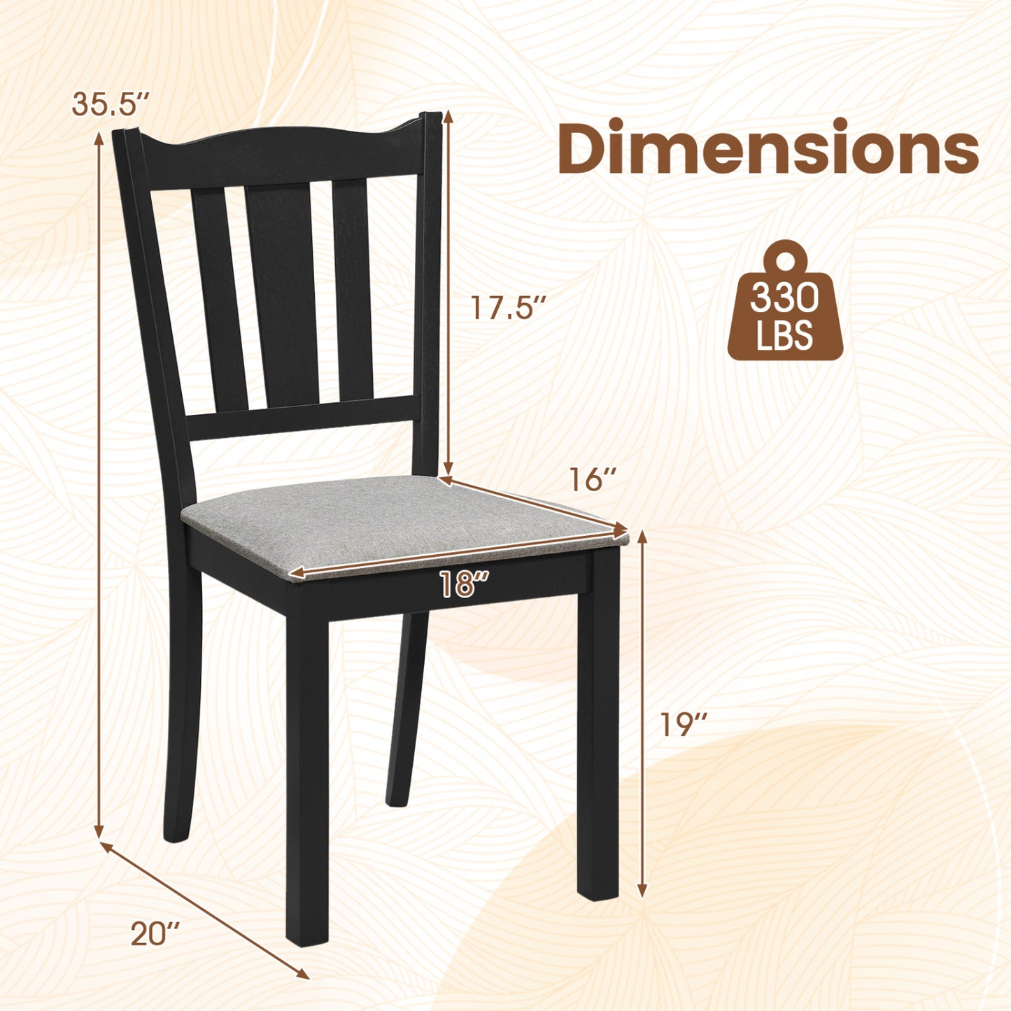 Set of 2 Wooden Dining Chair with Hollow Back and Soft-padded Cushion-Black