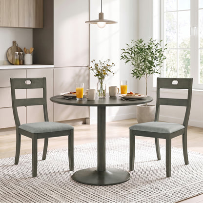 Set of 2 Wooden Dining Chairs with Padded Seats and Rubber Wood Frame-Gray