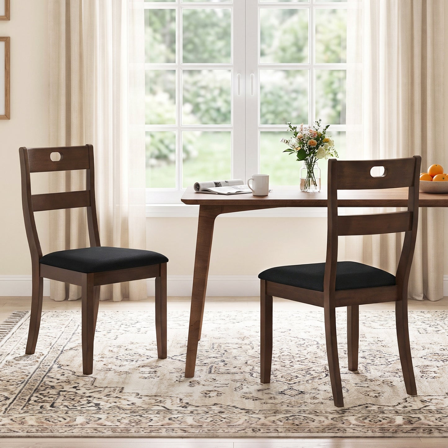 Set of 2 Wooden Dining Chairs with Padded Seats and Rubber Wood Frame-Gray