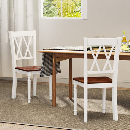 Set of 4 Wooden Farmhouse Kitchen Chairs with Rubber Wood Seat