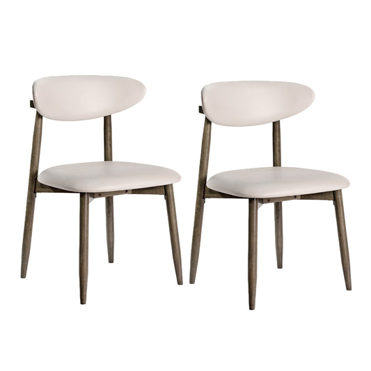 Set of 2 beige wooden modern upholstered dining chairs with curved backrests, ideal for kitchen and dining room decor.