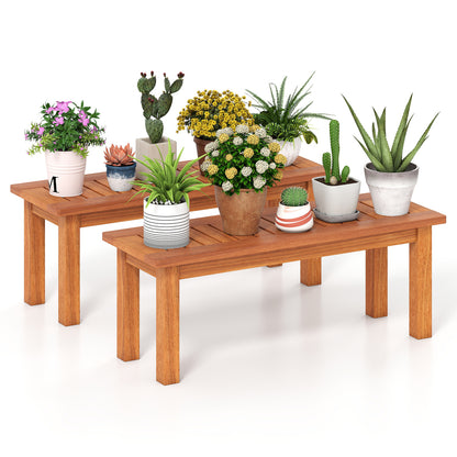 Set of 2 Wooden Plant Stand Outdoor Indoor Solid Wood Flower Pot Holder Display Shelf-S