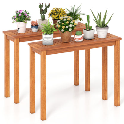 Set of 2 Wooden Plant Stand Outdoor Indoor Solid Wood Flower Pot Holder Display Shelf-M