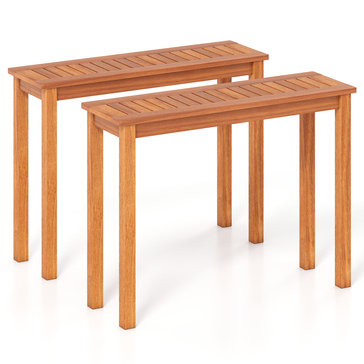 Set of 2 Wooden Plant Stand Outdoor Indoor Solid Wood Flower Pot Holder Display Shelf-M