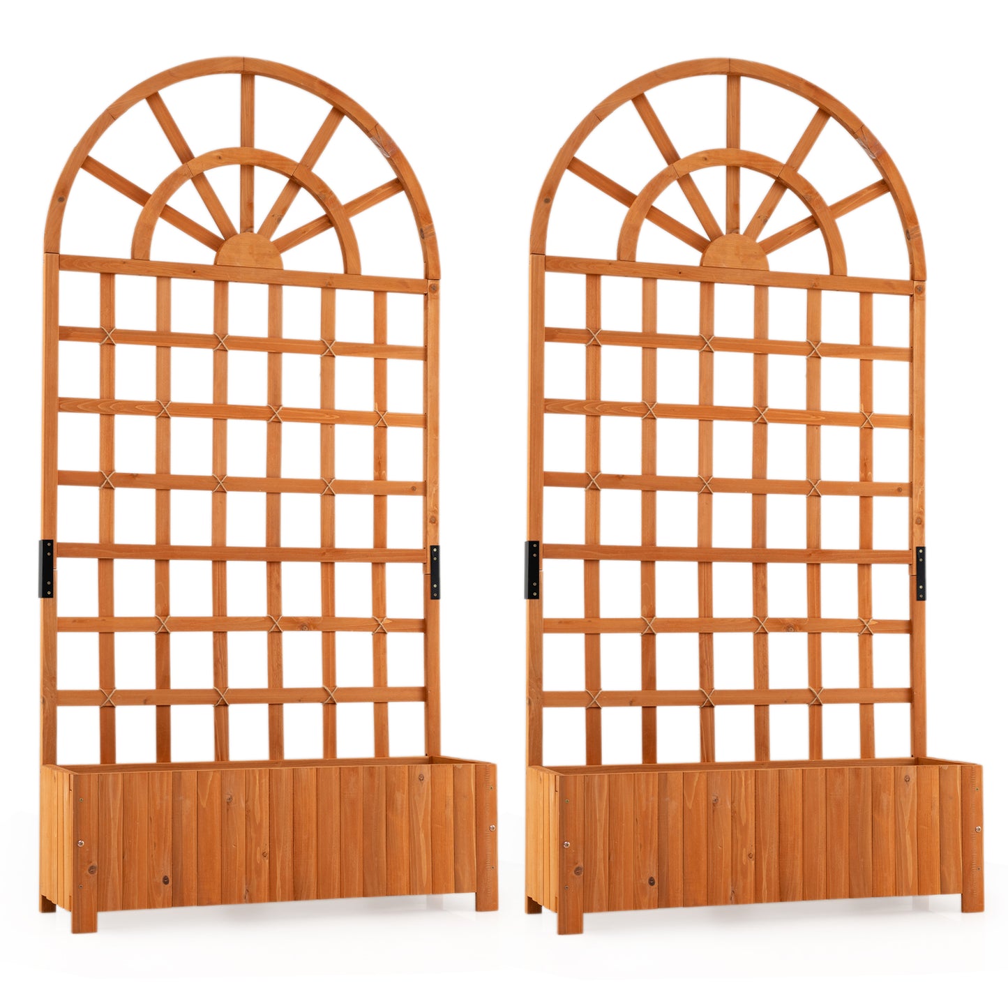 Set of 2 Wooden Raised Garden Bed with Trellis 71" Outdoor Planter Box Privacy Screen-Brown