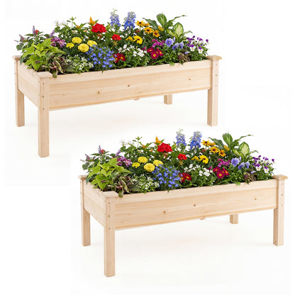 Set of 1 Wooden Raised Garden Bed with Legs Natural Fir Wood Elevated Planter Box