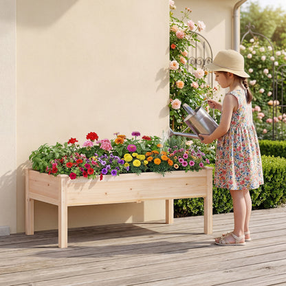 Set of 2 Wooden Raised Garden Bed with Legs Natural Fir Wood Elevated Planter Box