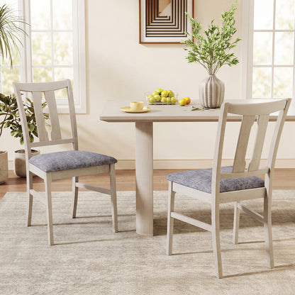 Set of 2 Wooden Upholstered Dining Chairs with High Curved Back-Gray