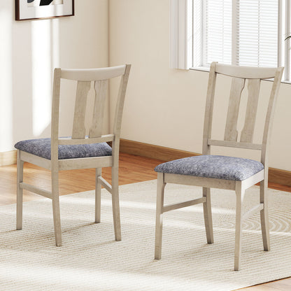 Set of 2 Wooden Upholstered Dining Chairs with High Curved Back-Gray