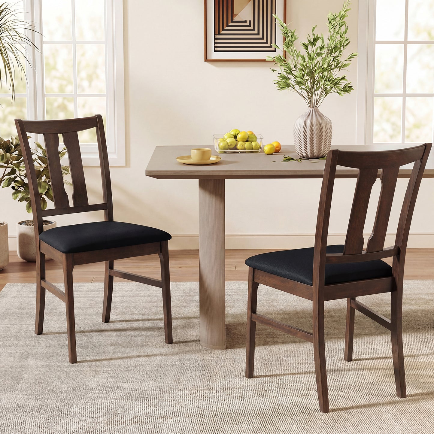 Set of 2 Wooden Upholstered Dining Chairs with High Curved Back-Gray