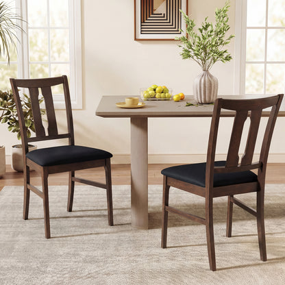 Set of 2 Wooden Upholstered Dining Chairs with High Curved Back-Gray