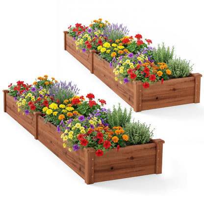 Set of 2 Wooden Vegetable Raised Garden Bed for Backyard-Brown