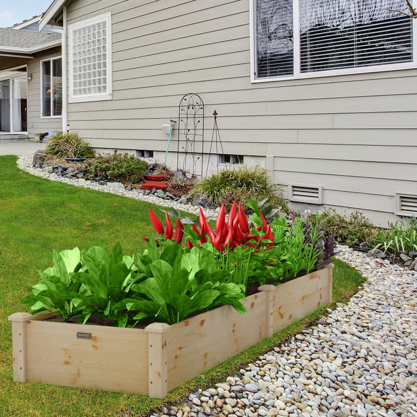 Set of 2 Wooden Vegetable Raised Garden Bed for Backyard-Brown