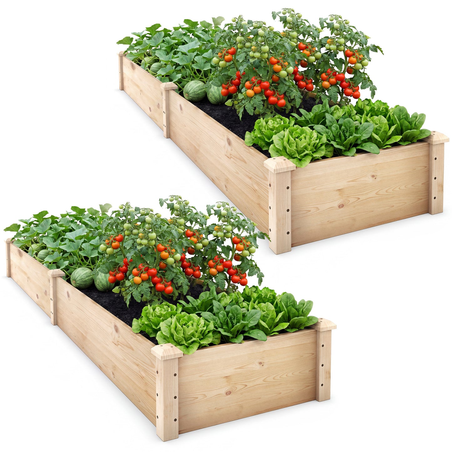 Set of 2 Wooden Vegetable Raised Garden Bed for Backyard-Brown