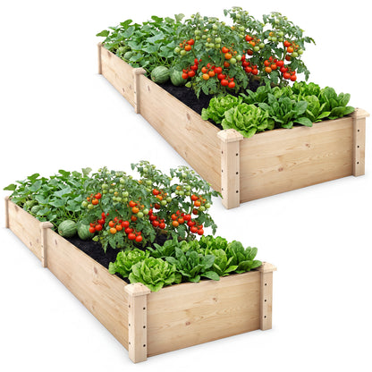 Set of 2 Wooden Vegetable Raised Garden Bed for Backyard-Brown