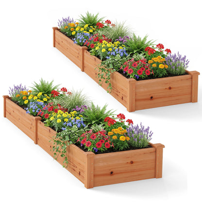 Set of 2 Wooden Vegetable Raised Garden Bed for Backyard-Brown
