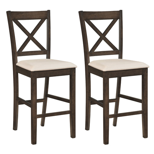 Set of 2 X-Back Bar Stools with Upholstered Cushioned Seats-Brown