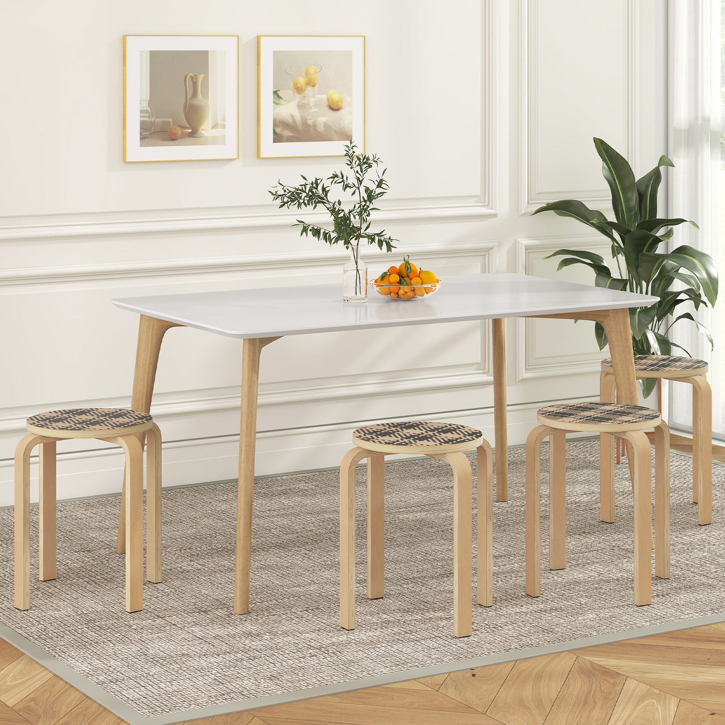 Set of 4 18 Inch Stackable Bentwood Dining Chairs with Round Top-White