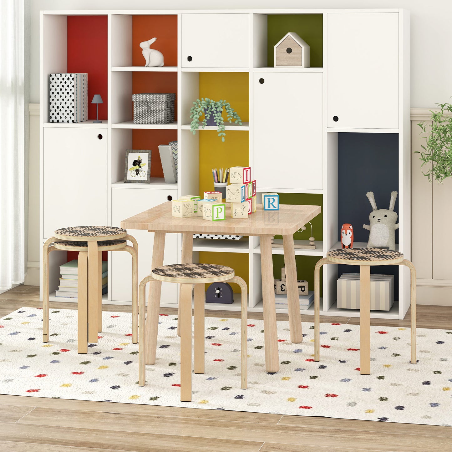 Set of 4 18 Inch Stackable Bentwood Dining Chairs with Round Top-White