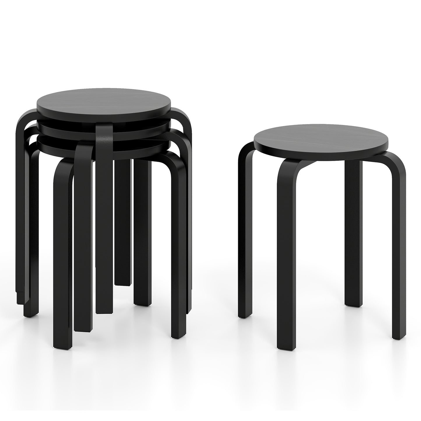 Set of 4 18 Inch Stackable Bentwood Dining Chairs with Round Top-Black