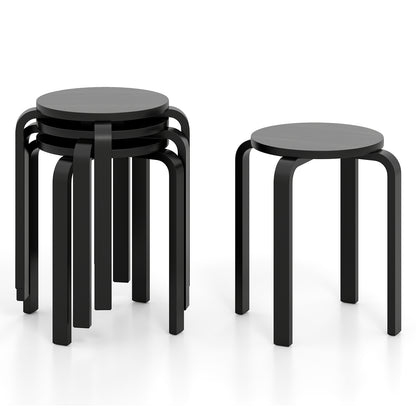 Set of 4 18 Inch Stackable Bentwood Dining Chairs with Round Top-Black