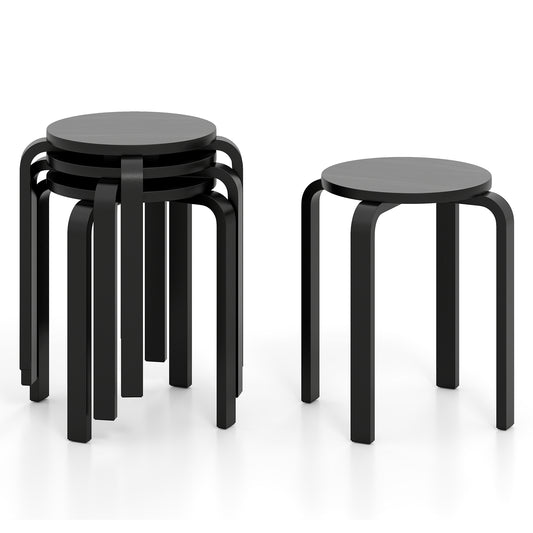 Set of 4 18 Inch Stackable Bentwood Dining Chairs with Round Top-Black