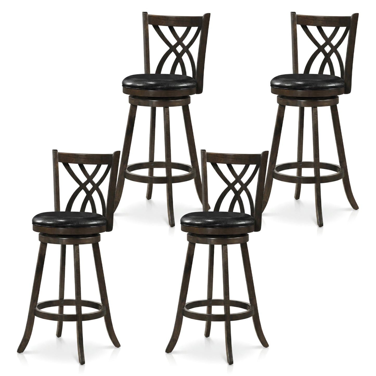 Set of 4 29" Counter Height Bar Stools with Rubber Wood Frame-Gray