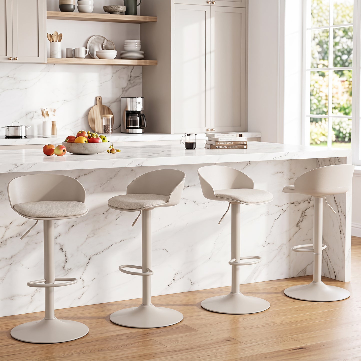 Set of 4 Adjustable Swivel Bar Stools w/ Back & Footrest 330 LBS for Dining-Cream