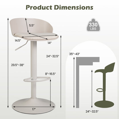 Set of 4 Adjustable Swivel Bar Stools w/ Back & Footrest 330 LBS for Dining-Cream
