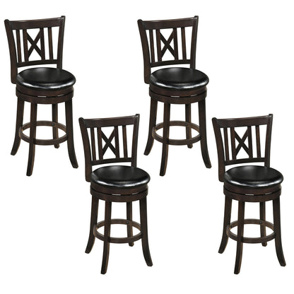 Set of 4 Wilsons Home Store swivel bar stools with hollowed backrest and footrest, 26-inch height, modern kitchen furniture.