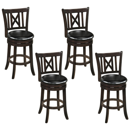 Set of 4 Wilsons Home Store swivel bar stools with hollowed backrest and footrest, 26-inch height, modern kitchen furniture.