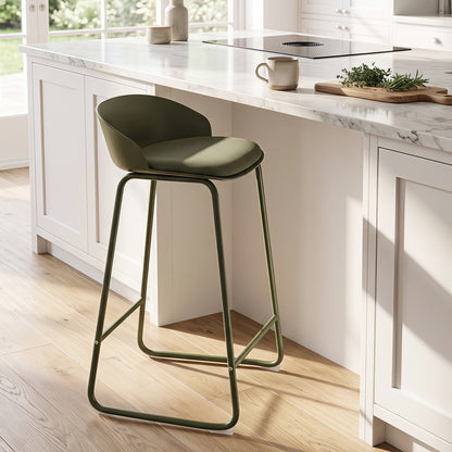 Set of 4 Counter Height Bar Stools with Curved Backrest and Metal Frame for Kitchen Dining-Gray