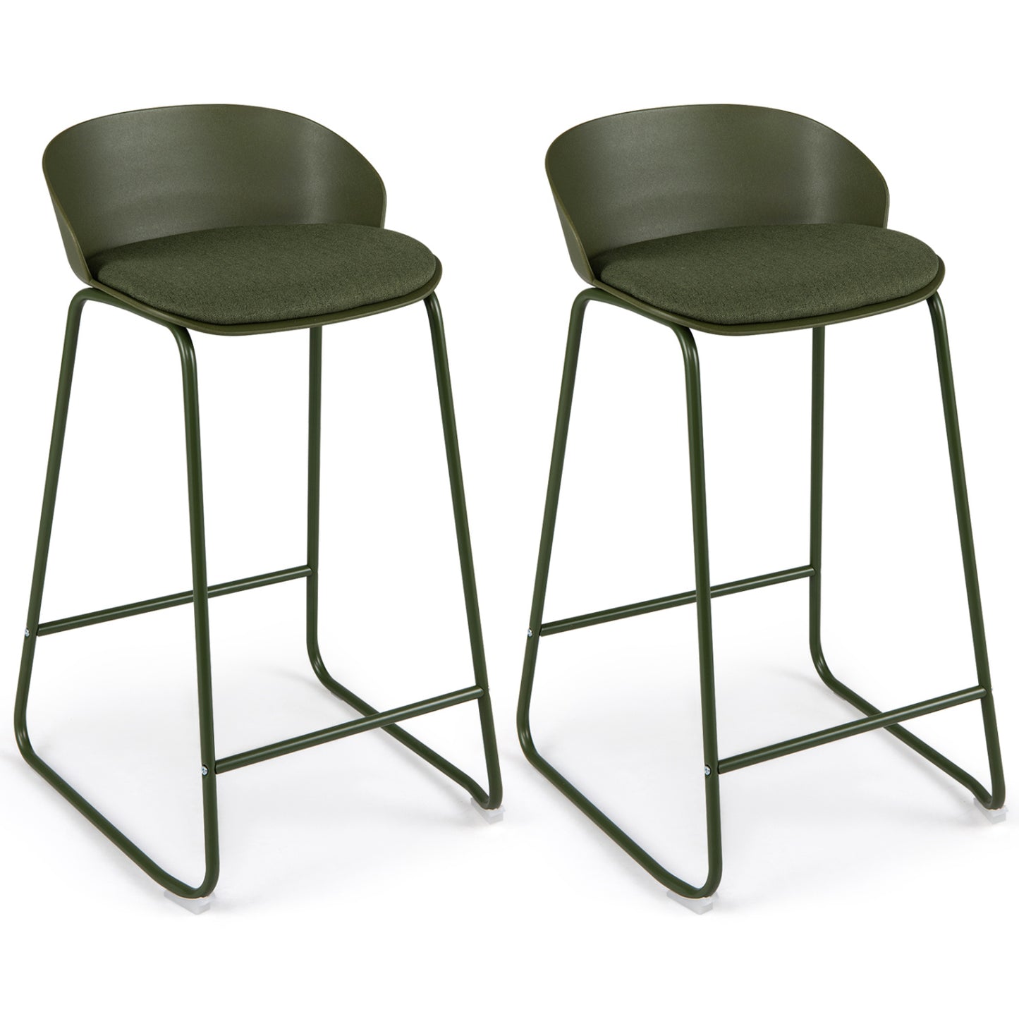 Set of 4 Counter Height Bar Stools with Curved Backrest and Metal Frame for Kitchen Dining-Gray