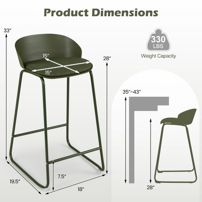 Set of 4 Counter Height Bar Stools with Curved Backrest and Metal Frame for Kitchen Dining-Gray