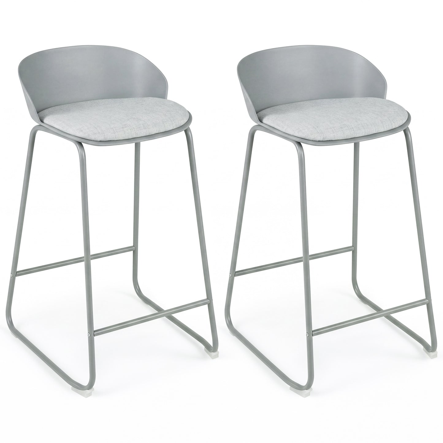 Set of 4 Counter Height Bar Stools with Curved Backrest and Metal Frame for Kitchen Dining-Gray