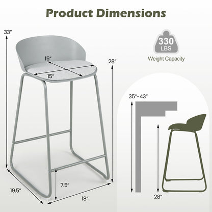 Set of 4 Counter Height Bar Stools with Curved Backrest and Metal Frame for Kitchen Dining-Gray