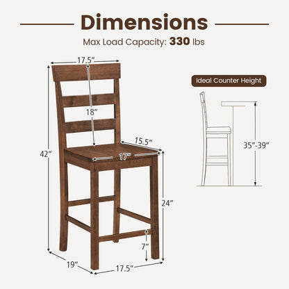 Set of 4 Counter Height Bar Stools with Rubber Wood Frame for Home Dining Room