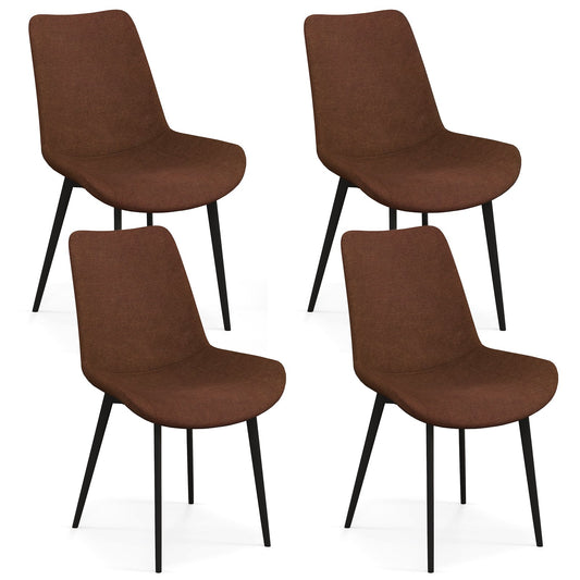 Set of 4 Dining Chair Upholstered with Metal Legs and Padded Backs-Brown