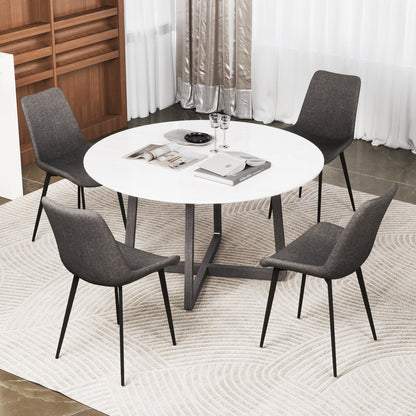 Set of 4 Dining Chair Upholstered with Metal Legs and Padded Backs-Brown