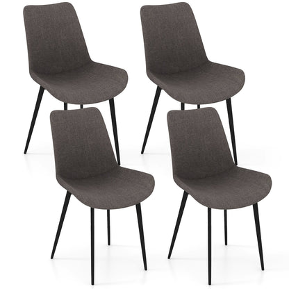 Set of 4 Dining Chair Upholstered with Metal Legs and Padded Backs-Brown