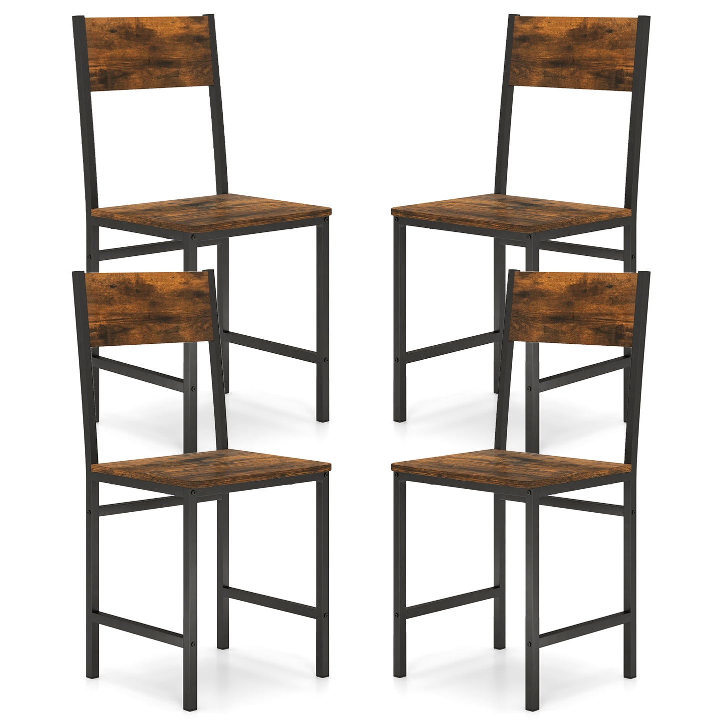 Set of 4 Dining Chairs with Metal Legs and Slanted Back-Gray