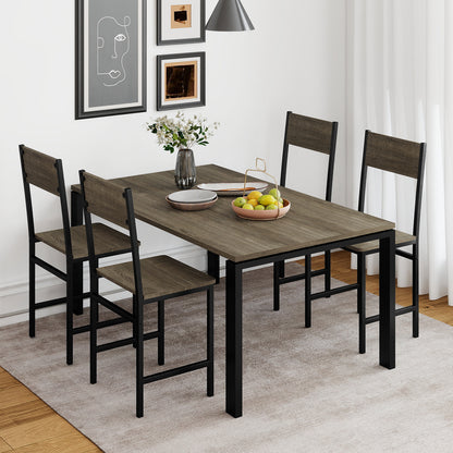 Set of 4 Dining Chairs with Metal Legs and Slanted Back-Gray