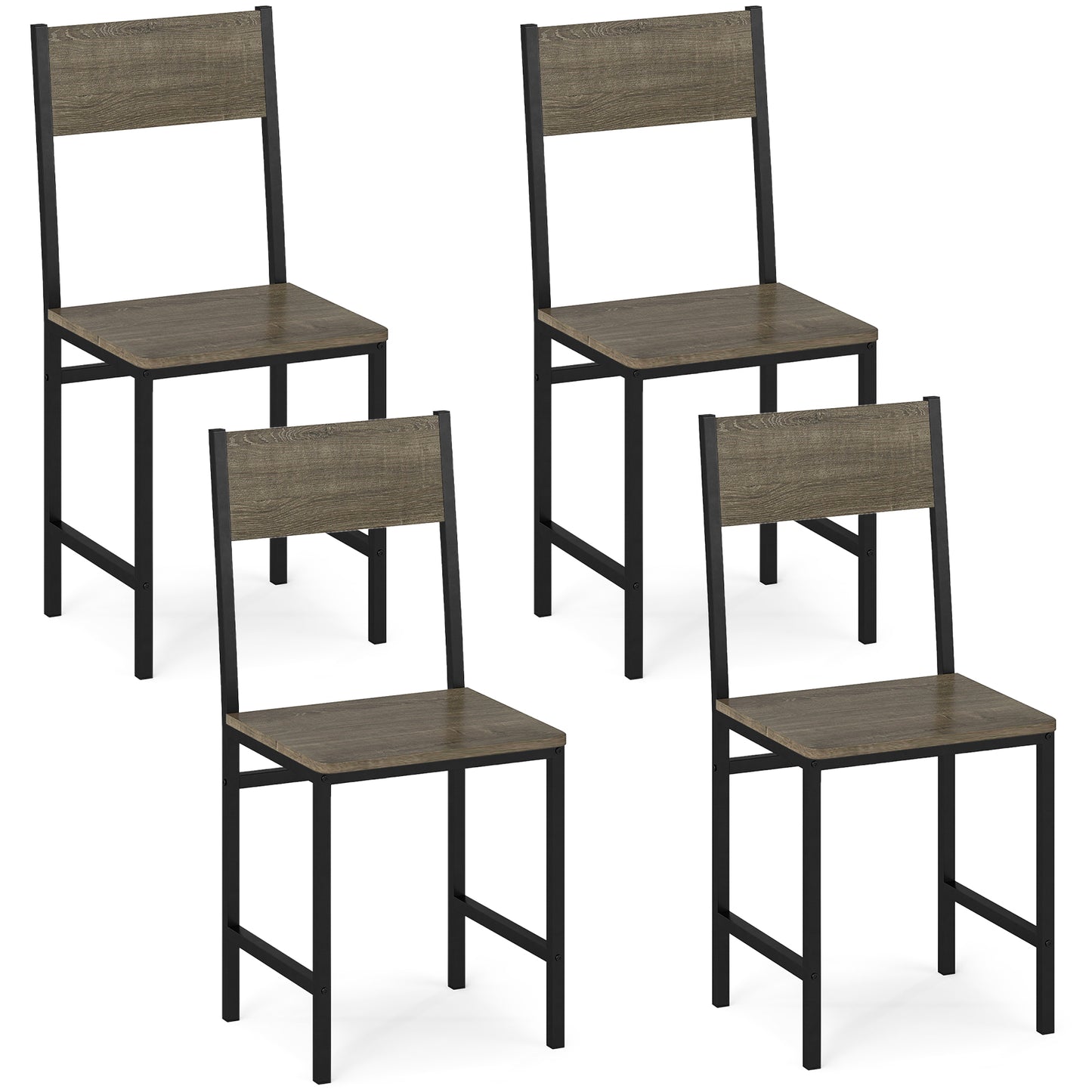 Set of 4 Dining Chairs with Metal Legs and Slanted Back-Gray