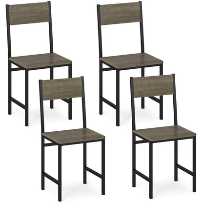Set of 4 Dining Chairs with Metal Legs and Slanted Back-Gray