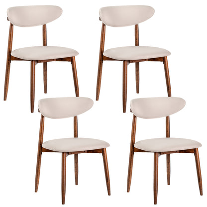 Set of 4 beige fabric upholstered dining chairs with curved backs, designed for stylish kitchen and dining room seating.