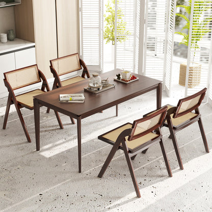 Set of 4 Foldable Dining Chairs with Woven Rattan Backrest-Brown
