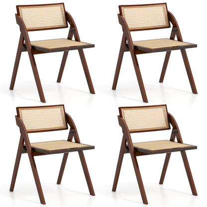 Set of 4 Foldable Dining Chairs with Woven Rattan Backrest-Brown