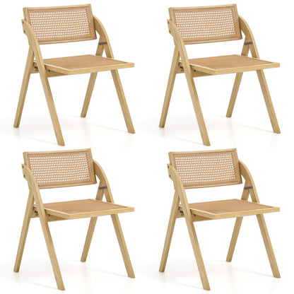 Set of 4 Foldable Dining Chairs with Woven Rattan Backrest-Brown