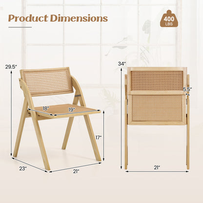 Set of 4 Foldable Dining Chairs with Woven Rattan Backrest-Brown