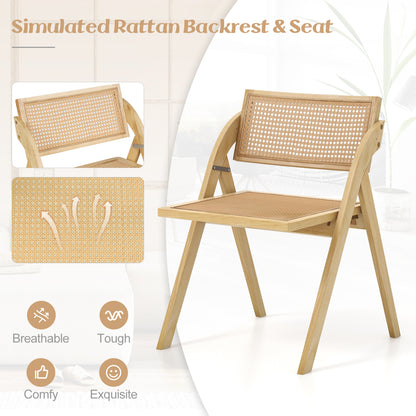 Set of 4 Foldable Dining Chairs with Woven Rattan Backrest-Brown